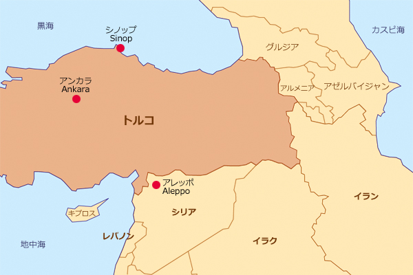 シノップはトルコ最北端の遠隔地だ。イスタンブールは地図の左側のはるか外れた辺り。