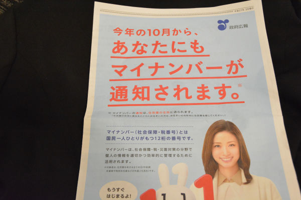 政府広報に登場する上戸彩さんは、夫が安倍首相と親しい。＝新聞の折り込みより＝